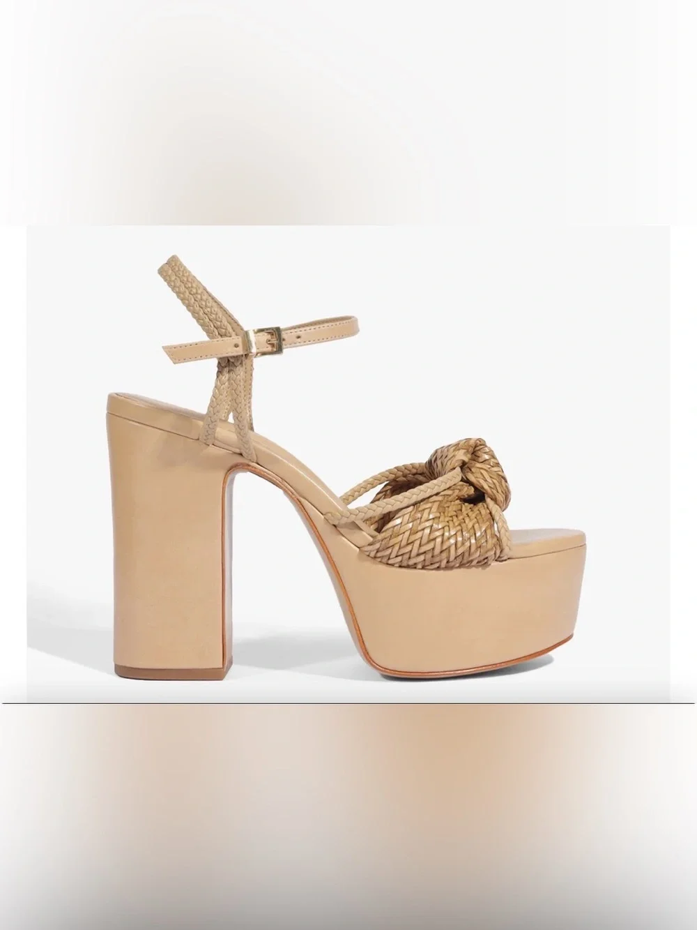 SCHUTZ Women's Tan Woven Platform Block Heel Sandals | size: 37 |  light wood